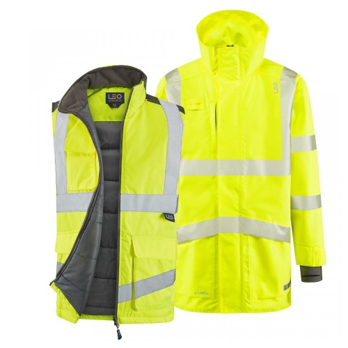 Leo Workwear Clovelly With Torrington Class 3 Hi-Vis Yellow Anorak Bodywarmer Leo Workwear Clovelly With Torrington Class 3 Hi-Vis Yellow Anorak Bodywarmer